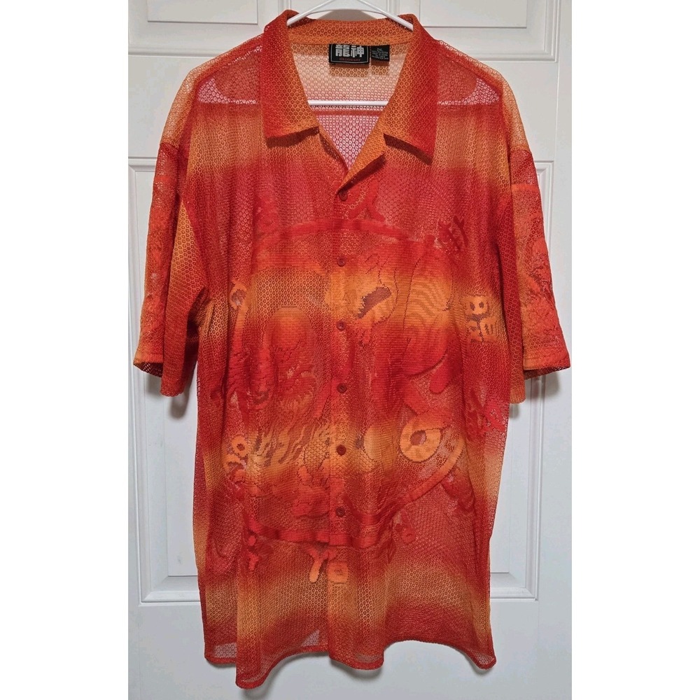 Billion Bay Collection Button Up Mesh Shirt Size XXL 2XL Orange Japan Anime